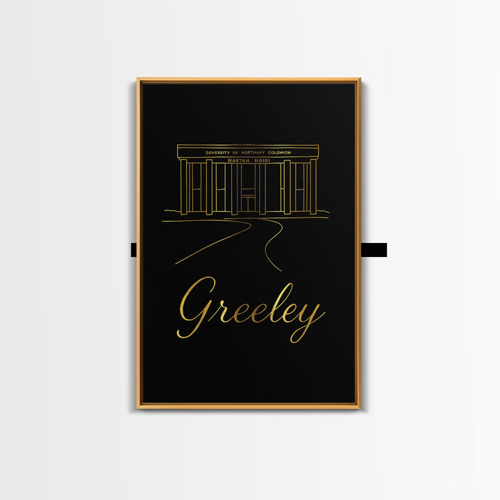 Greeley Travel Poster, Canvas Print, Gold Outline Poster Art, Greeley Art Print, City Art Print, Mid Century Wall Art, Travel Poster Set