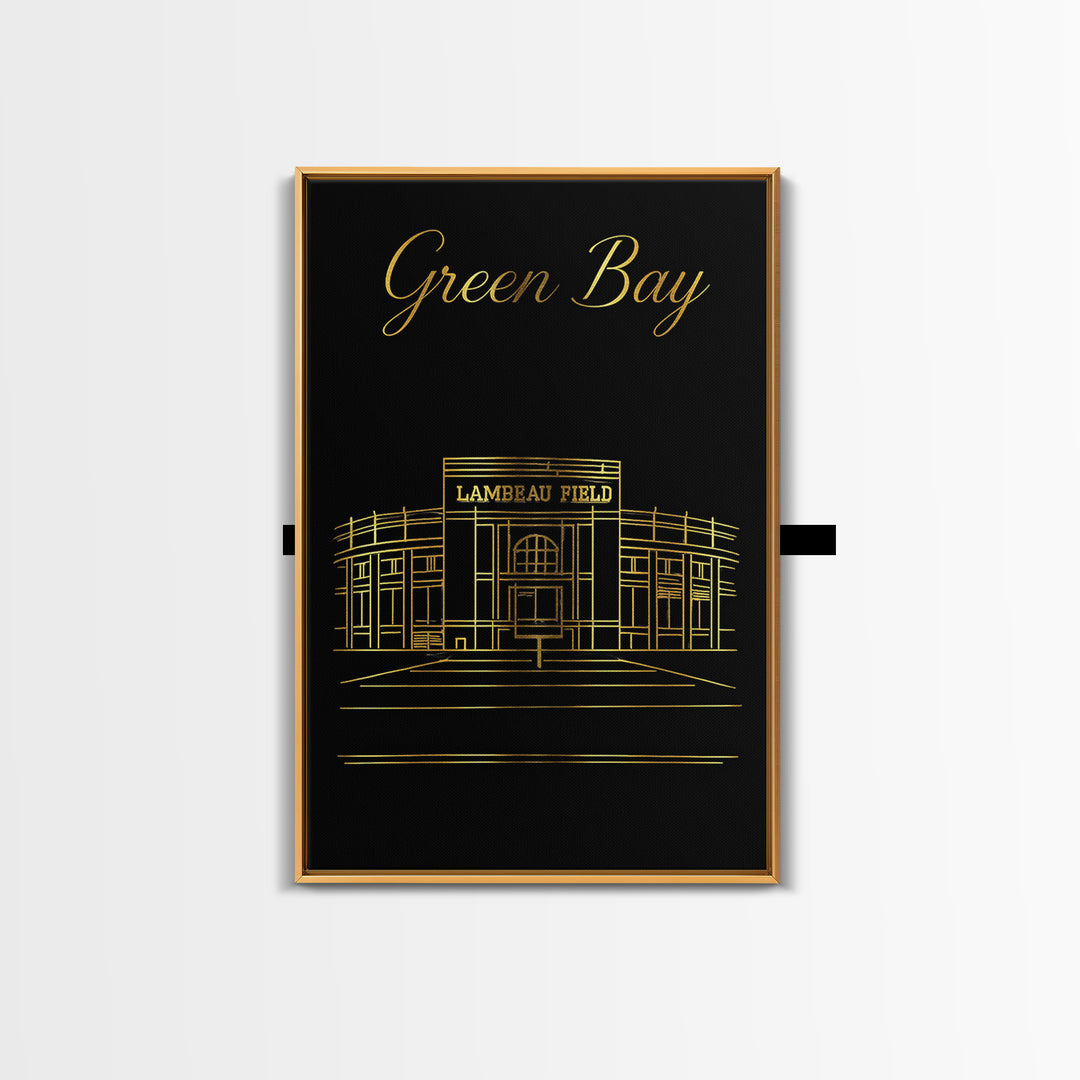 Green Bay Wisconsin Travel Poster, Canvas Print, Black Gold Minimalist Art, Green Bay Art Print, Watercolor City Skyline, Travel Poster Art