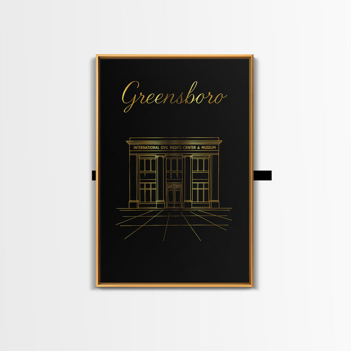 Greensboro North Carolina Travel Poster, Canvas Print, Minimalist Gold Line Art, Greensboro Art Print, Wall Art, Travel Poster Set