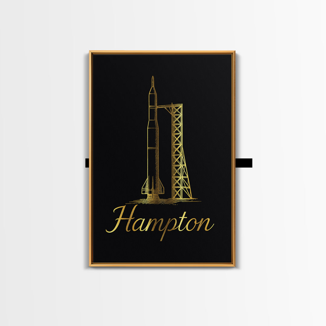 Hampton Virginia Travel Poster, Canvas Print, Minimalist Gold Line Art, Hampton Travel Art, Wanderlust Decor, Wall Art, City Art Print