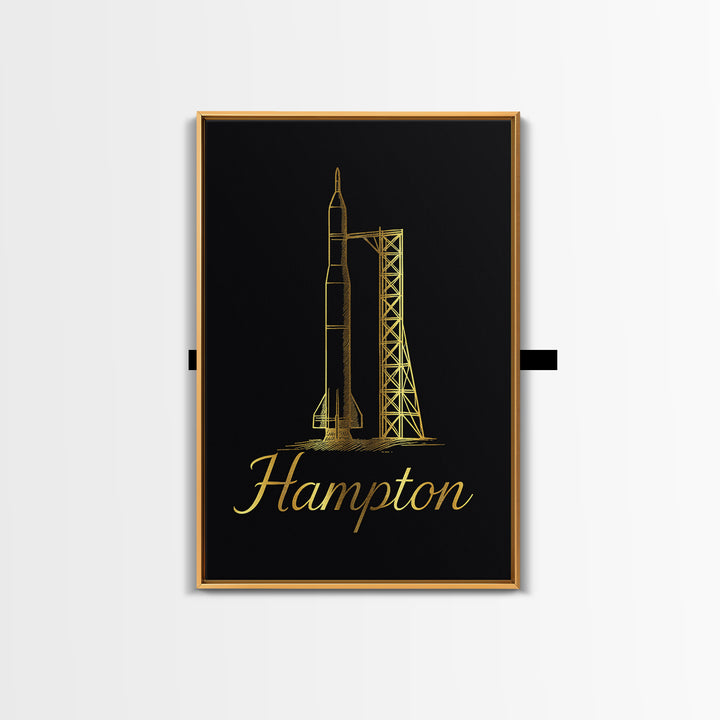 Hampton Virginia Travel Poster, Canvas Print, Minimalist Gold Line Art, Hampton Travel Art, Wanderlust Decor, Wall Art, City Art Print