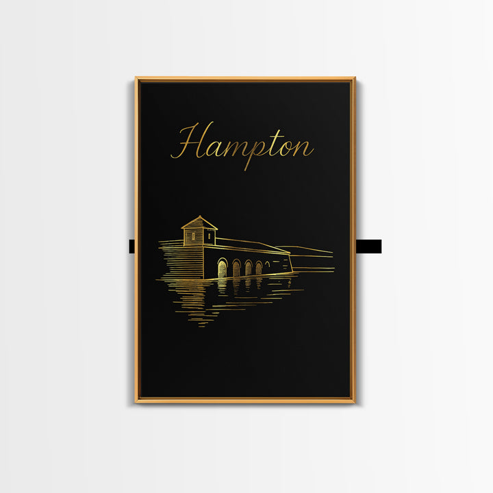 Hampton Travel Poster, Canvas Print, Dark Minimalist Wall Art, Hampton Wall Art, Modern Wall Decor, City Illustration, Travel Wall Art