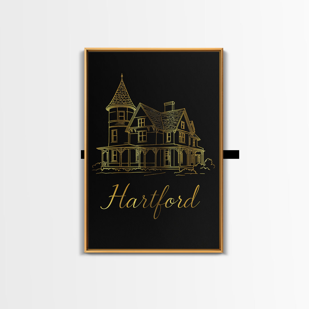 Hartford Connecticut Travel Poster, Canvas Print, Gold Outline Poster Art, Hartford Wall Art, Travel Poster Set, Travel Art Print, Wall Art