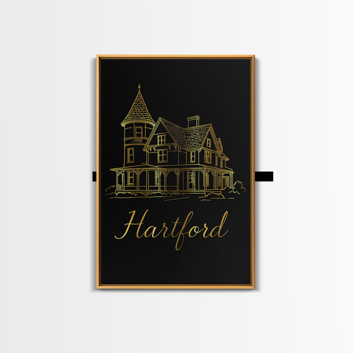 Hartford Connecticut Travel Poster, Canvas Print, Gold Outline Poster Art, Hartford Wall Art, Travel Poster Set, Travel Art Print, Wall Art