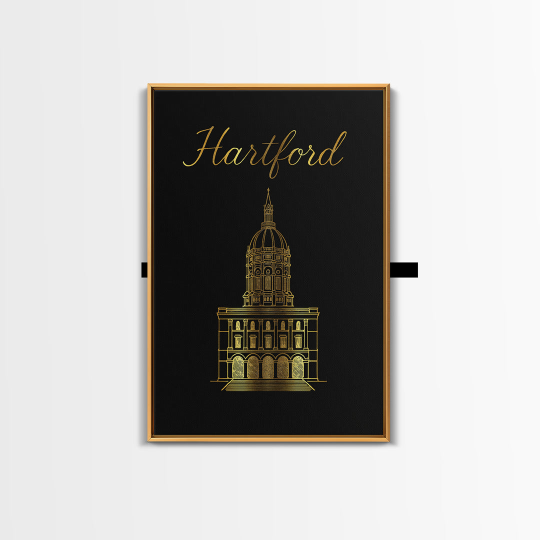 Hartford Travel Poster, Framed Canvas Print, Dark Minimalist Wall Art, Hartford Travel Art, Living Room Wall Art, Modern Wall Decor