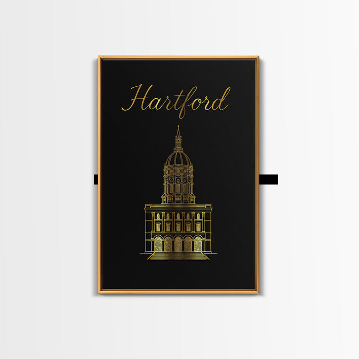 Hartford Travel Poster, Framed Canvas Print, Dark Minimalist Wall Art, Hartford Travel Art, Living Room Wall Art, Modern Wall Decor