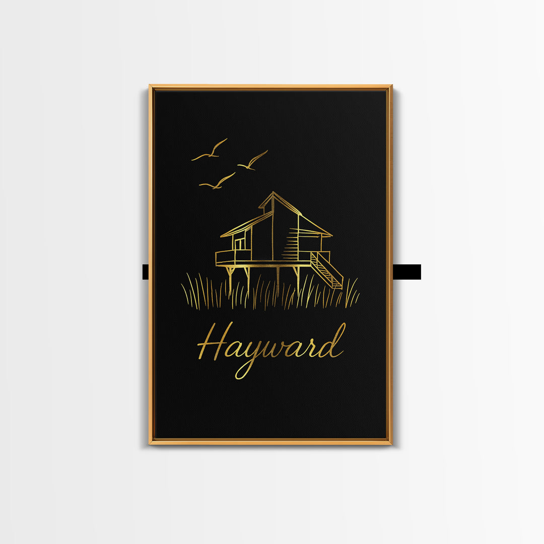 Hayward California Travel Poster, Canvas Print, Gold Outline Poster Art, Hayward Travel Art, Wall Decor, Wall Decor, Travel Poster Set