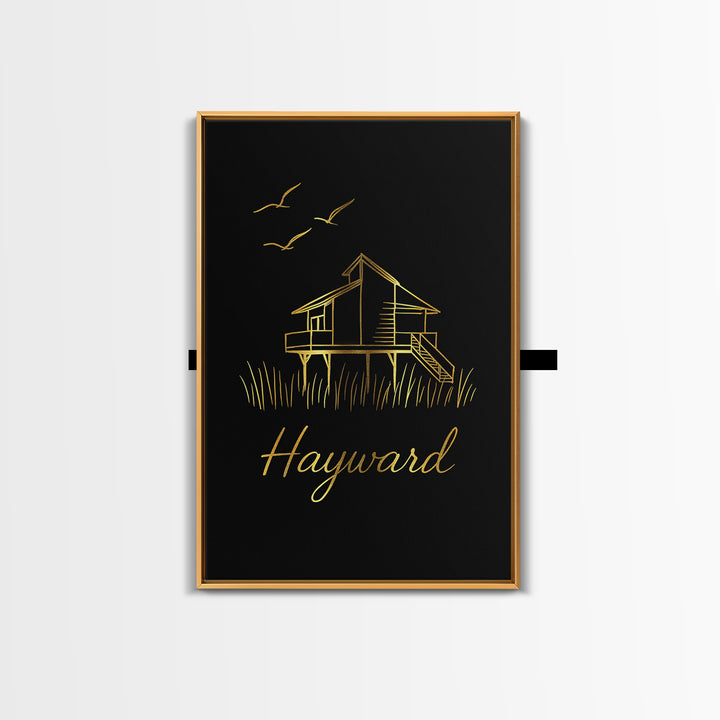 Hayward California Travel Poster, Canvas Print, Gold Outline Poster Art, Hayward Travel Art, Wall Decor, Wall Decor, Travel Poster Set