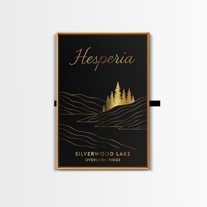 Hesperia Travel Poster, Framed Canvas Print, Dark Minimalist Wall Art, Hesperia Travel Art, Vintage City Art, City Illustration
