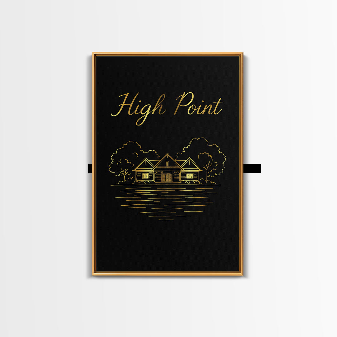 High Point Travel Poster, Framed Canvas Print, Dark Minimalist Wall Art, High Point Wall Art, Home Office Decor, Retro Travel Print