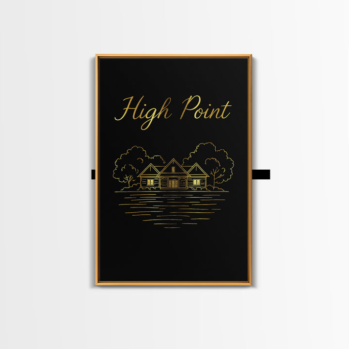 High Point Travel Poster, Framed Canvas Print, Dark Minimalist Wall Art, High Point Wall Art, Home Office Decor, Retro Travel Print
