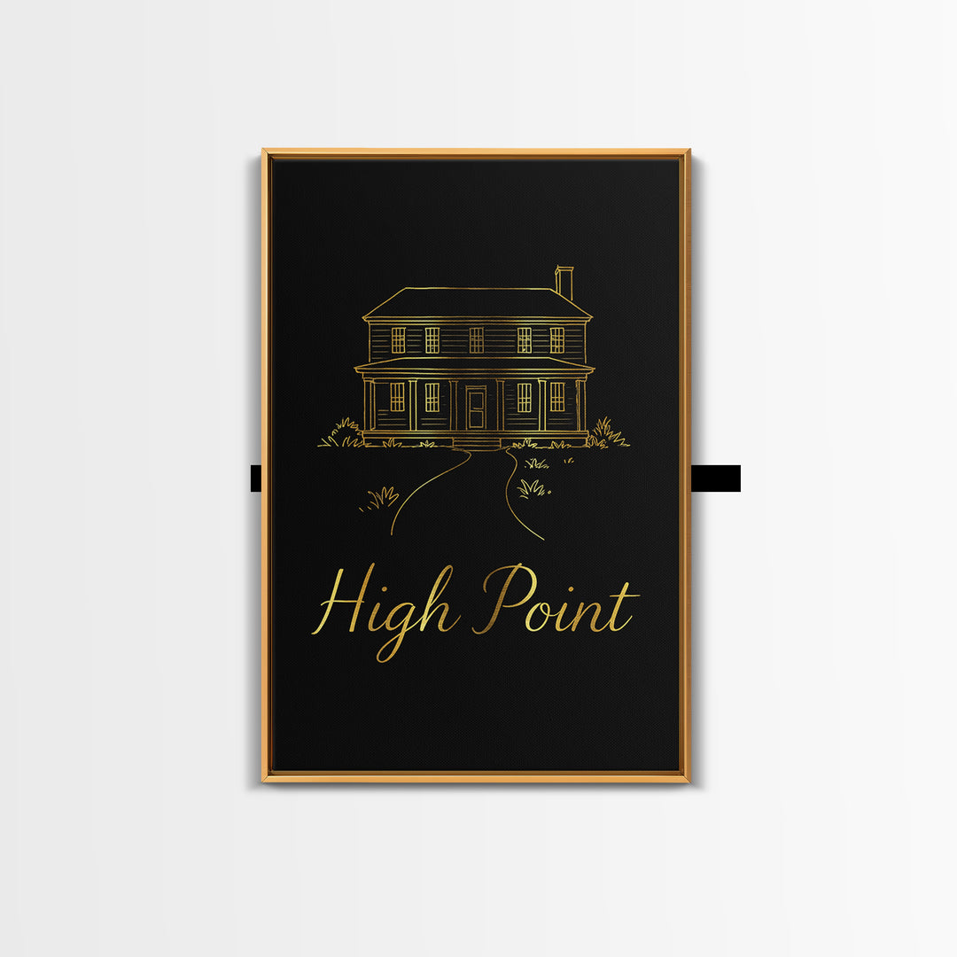 High Point Travel Poster, Framed Canvas Print, Gold Outline Poster Art, High Point Art Print, Travel Poster Art, Travel Wall Art