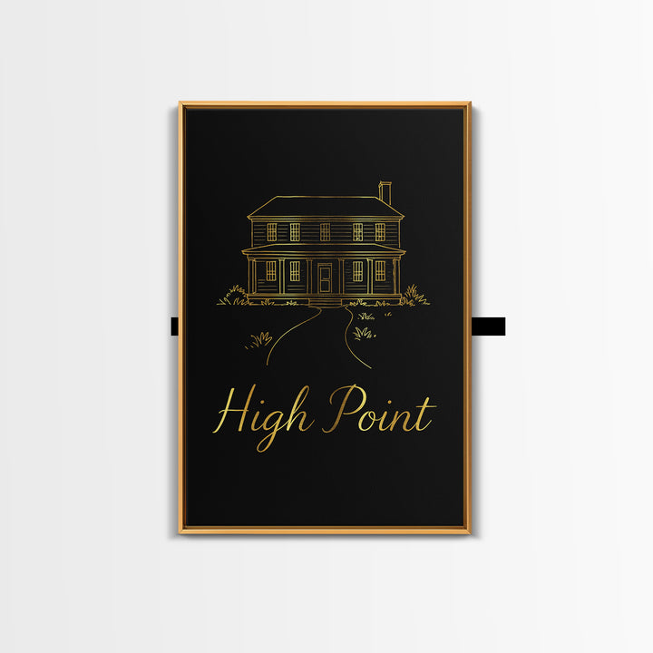 High Point Travel Poster, Framed Canvas Print, Gold Outline Poster Art, High Point Art Print, Travel Poster Art, Travel Wall Art