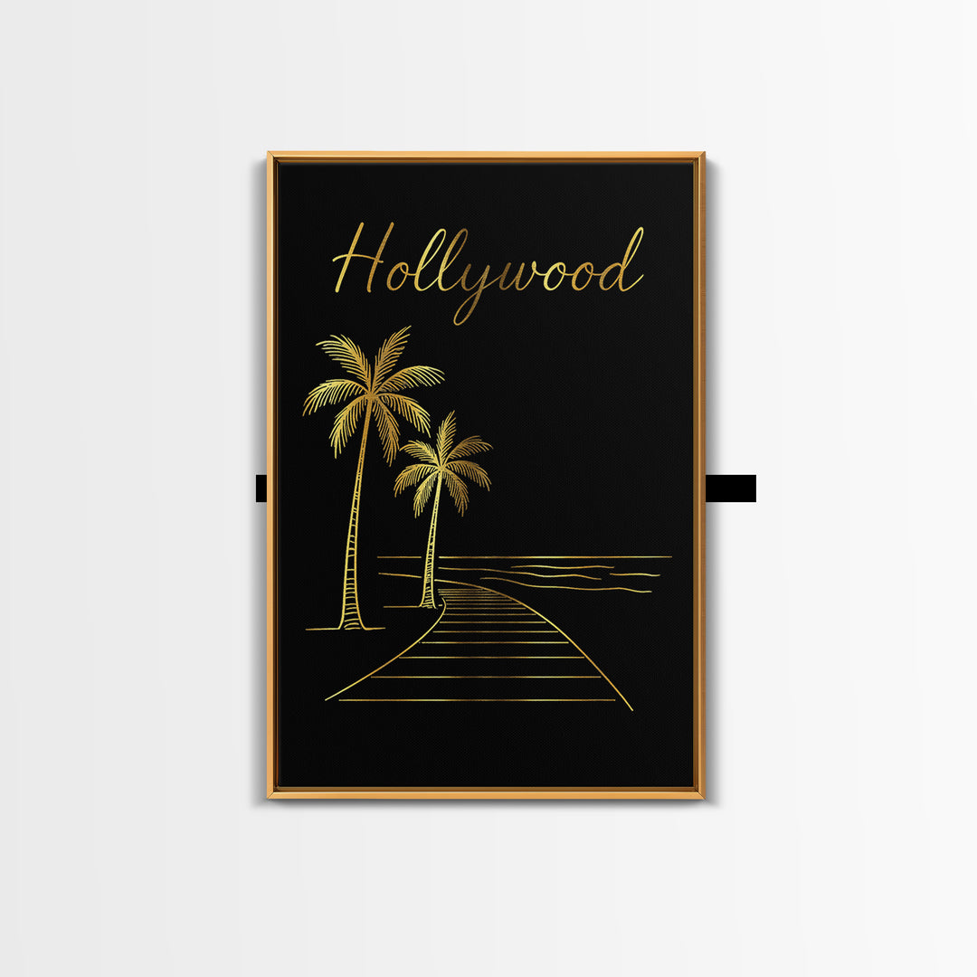 Hollywood Florida Travel Poster, Canvas Print, Black Gold Minimalist Art, Hollywood Art Print, Travel Art Print, Travel Print, Design 1