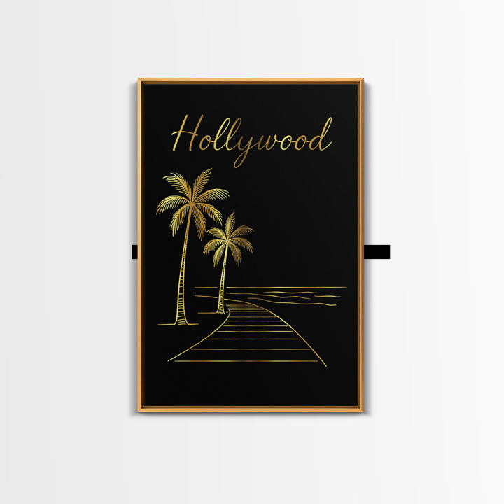 Hollywood Florida Travel Poster, Canvas Print, Black Gold Minimalist Art, Hollywood Art Print, Travel Art Print, Travel Print, Design 1
