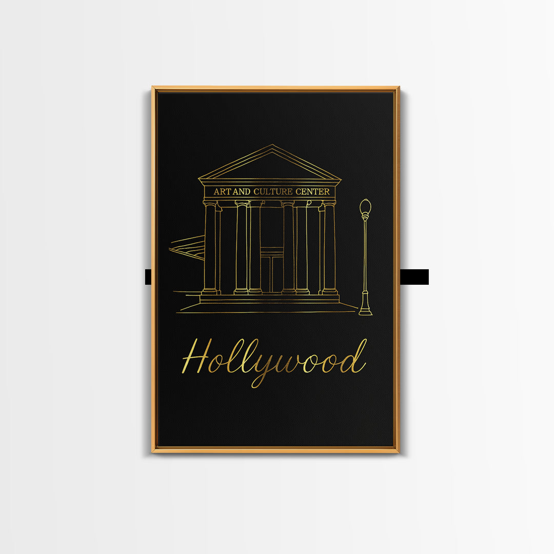 Hollywood Travel Poster, Canvas Print, Minimalist Gold Line Art, Hollywood City Art, Retro Travel Print, Travel Poster Set, Landscape Art