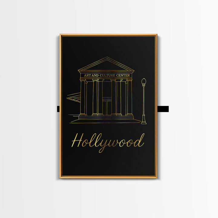 Hollywood Travel Poster, Canvas Print, Minimalist Gold Line Art, Hollywood City Art, Retro Travel Print, Travel Poster Set, Landscape Art