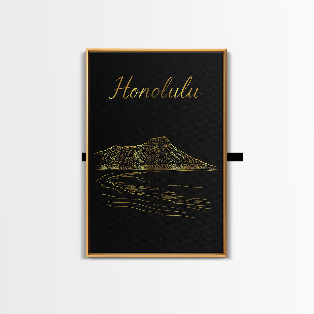 Honolulu Travel Poster, Canvas Print, Dark Minimalist Wall Art, Honolulu City Art, City Travel Prints, Travel Art Print, Wanderlust Decor