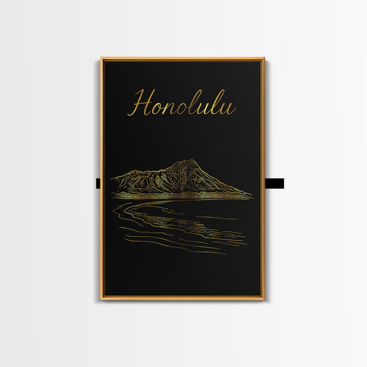 Honolulu Travel Poster, Canvas Print, Dark Minimalist Wall Art, Honolulu City Art, City Travel Prints, Travel Art Print, Wanderlust Decor