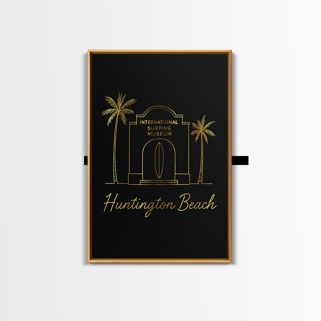 Huntington Beach California Travel Poster, Canvas Print, Dark Minimalist Wall Art, Huntington Beach City Art, City Illustration, Travel Art