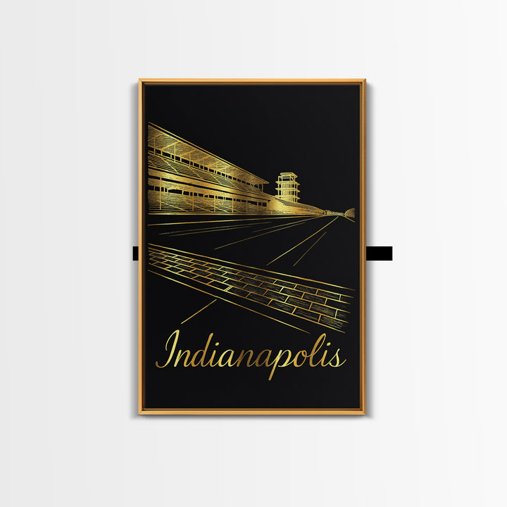 Indianapolis Indiana Travel Poster, Canvas Print, Minimalist Gold Line Art, Indianapolis Art Print, Travel Wall Art, Living Room Wall Art