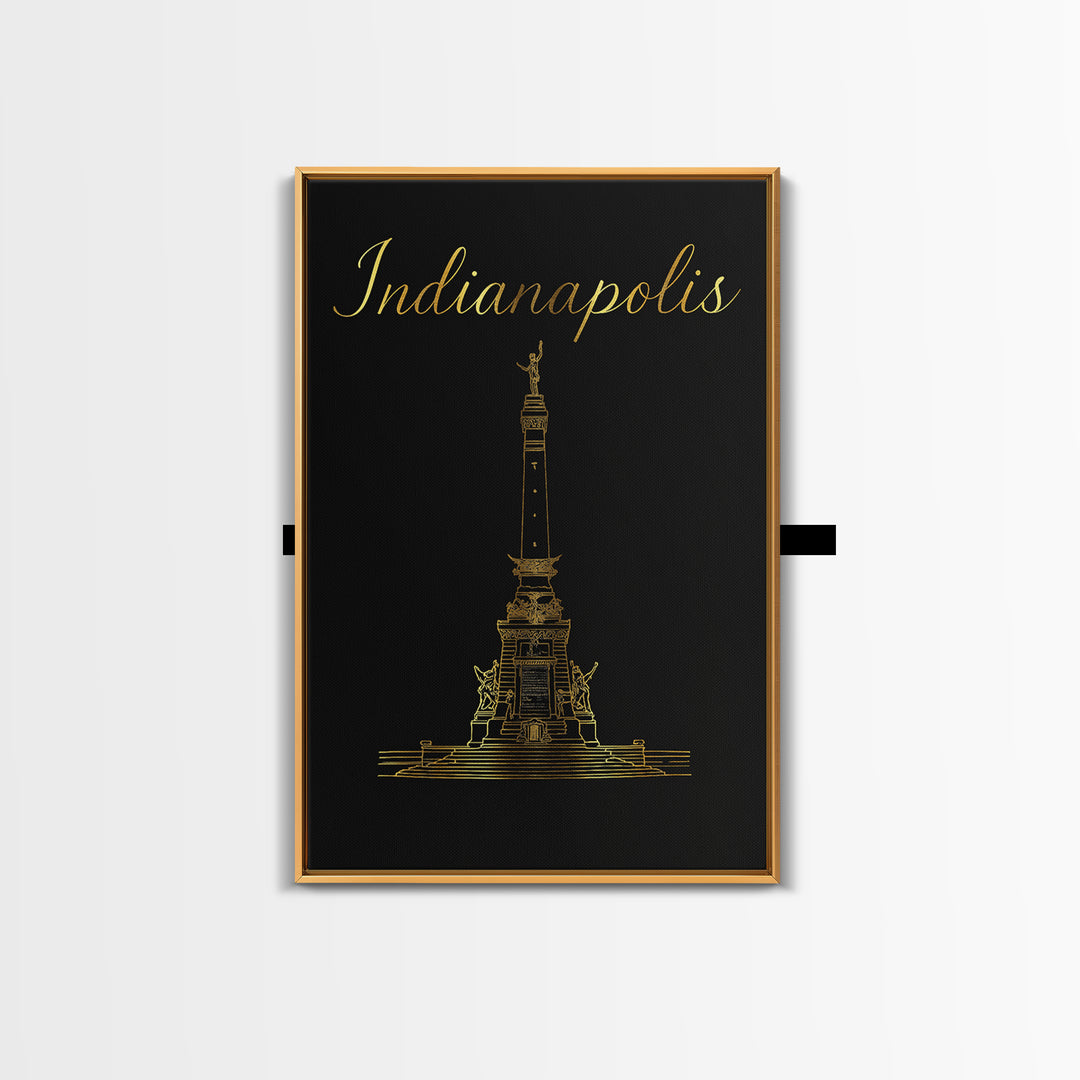Indianapolis Travel Poster, Framed Canvas Print, Dark Minimalist Wall Art, Indianapolis Wall Art, Watercolor Cityscape, Travel Wall Art