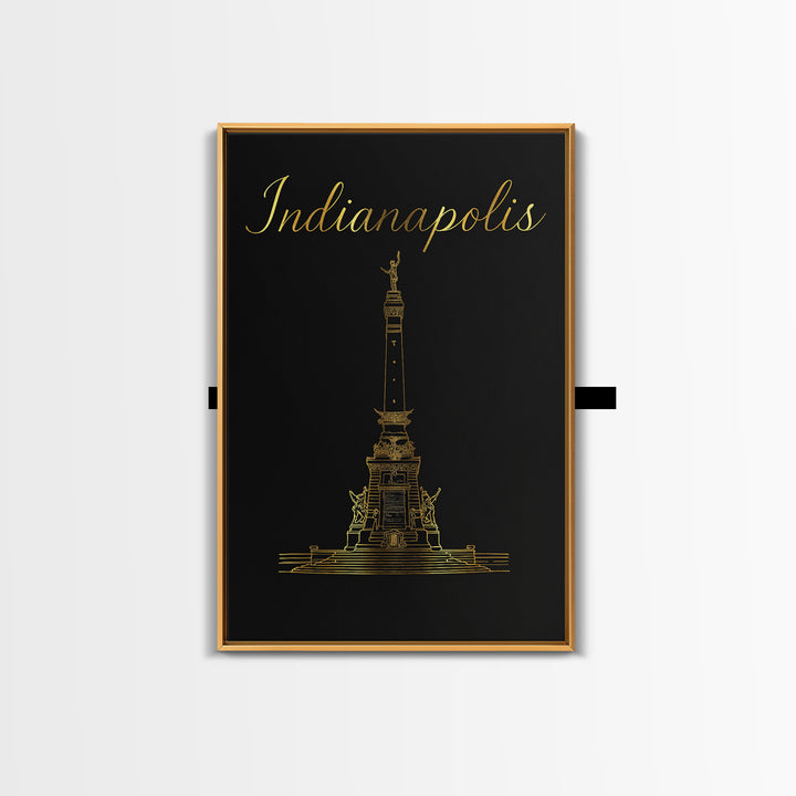 Indianapolis Travel Poster, Framed Canvas Print, Dark Minimalist Wall Art, Indianapolis Wall Art, Watercolor Cityscape, Travel Wall Art