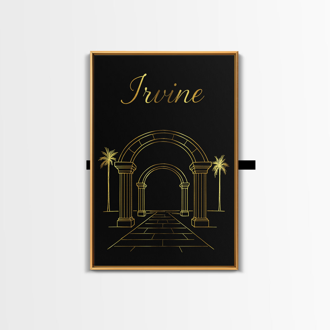 Irvine Travel Poster, Canvas Print, Gold Outline Poster Art, Irvine Poster Print, Travel Wall Art, City Art Print, Living Room Wall Art