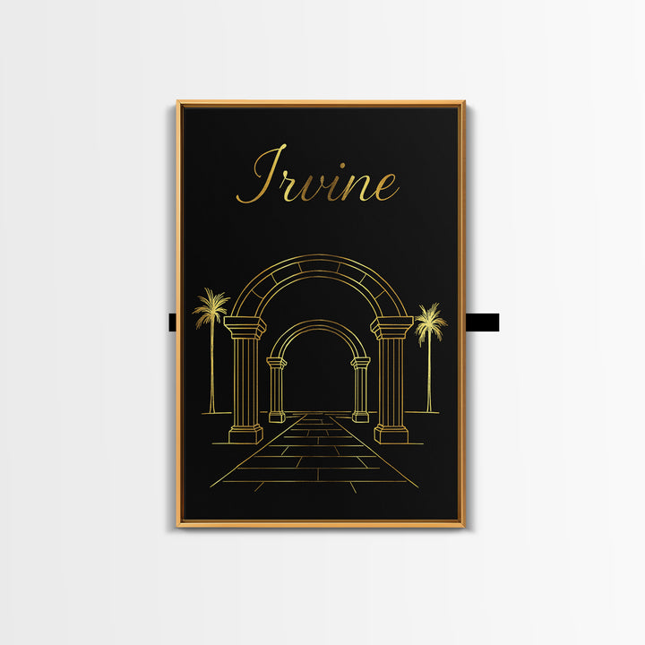 Irvine Travel Poster, Canvas Print, Gold Outline Poster Art, Irvine Poster Print, Travel Wall Art, City Art Print, Living Room Wall Art