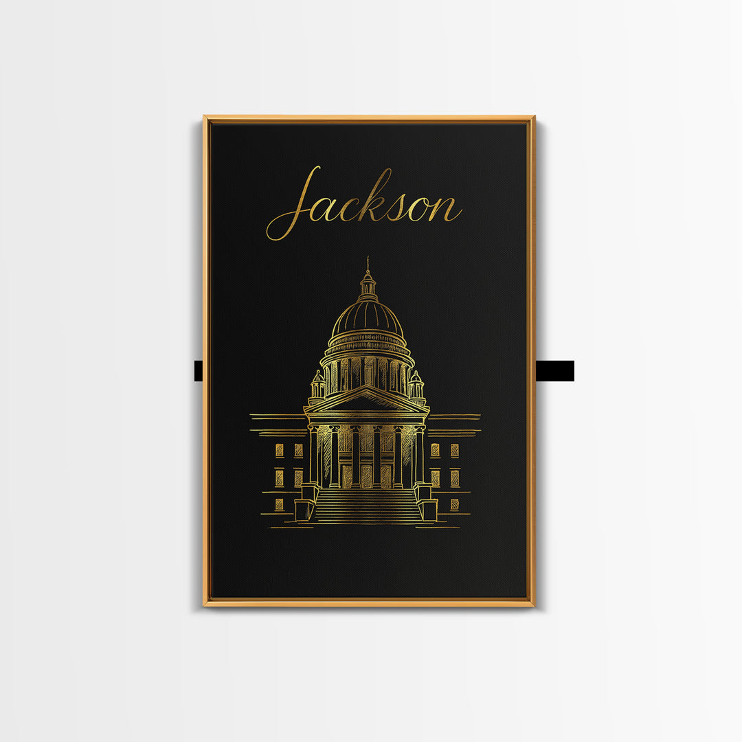 Jackson Travel Poster, Canvas Print, Gold Outline Poster Art, Jackson Travel Art, Living Room Wall Art, Mid Century Wall Art, Home Decor