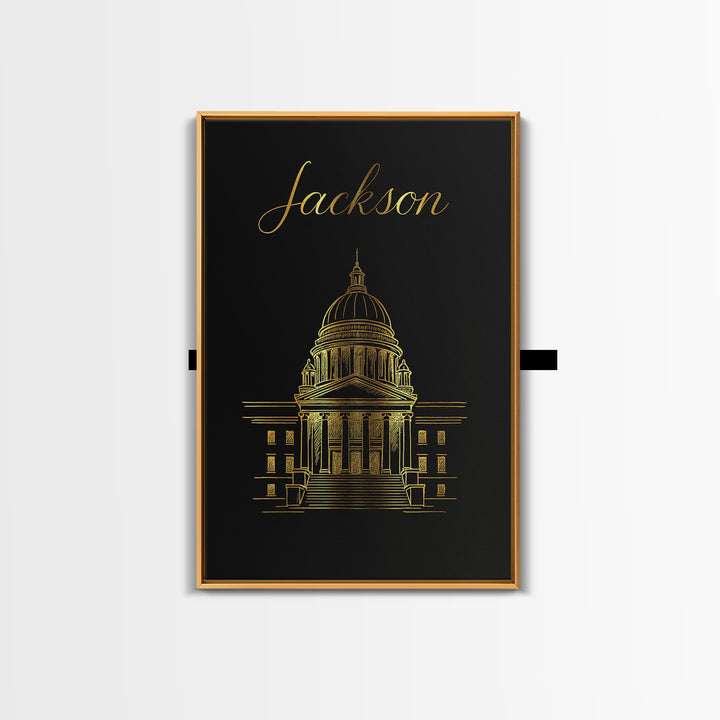 Jackson Travel Poster, Canvas Print, Gold Outline Poster Art, Jackson Travel Art, Living Room Wall Art, Mid Century Wall Art, Home Decor