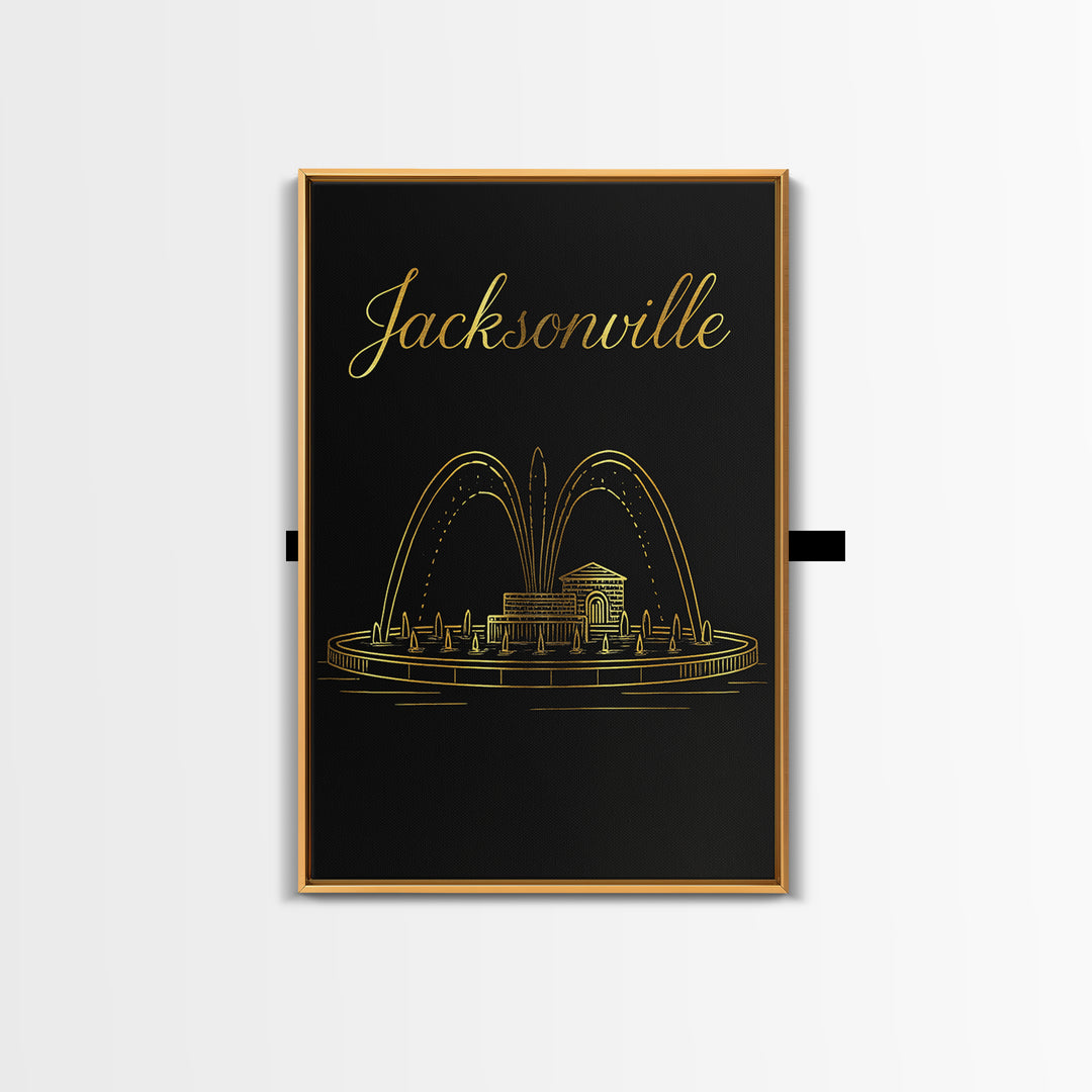Jacksonville Travel Poster, Framed Canvas Print, Black Gold Minimalist Art, Jacksonville Travel Art, Travel Wall Decor, Travel Wall Art