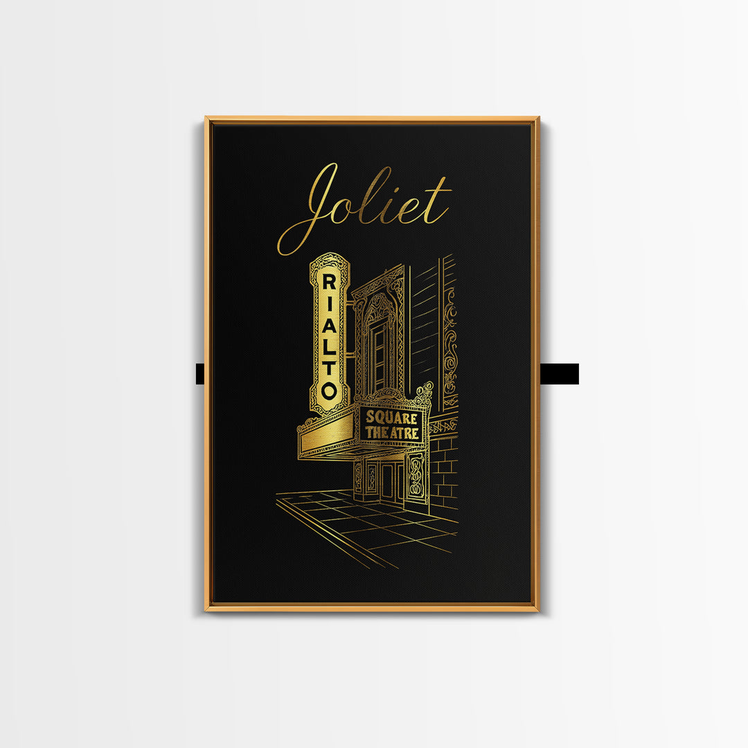 Joliet Illinois Travel Poster, Canvas Print, Gold Outline Poster Art, Joliet City Art, Wall Art, Travel Wall Art, Modern Wall Decor