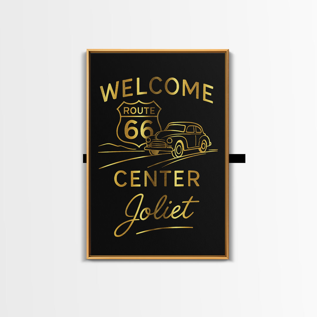 Joliet Travel Poster, Framed Canvas Print, Minimalist Gold Line Art, Joliet Art Print, Vintage City Art, Vintage Travel Art, City Poster