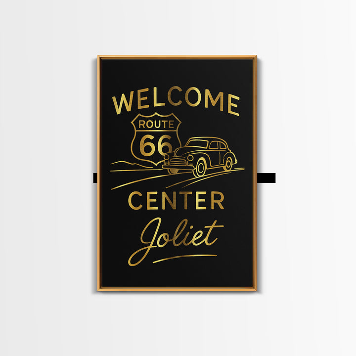Joliet Travel Poster, Framed Canvas Print, Minimalist Gold Line Art, Joliet Art Print, Vintage City Art, Vintage Travel Art, City Poster
