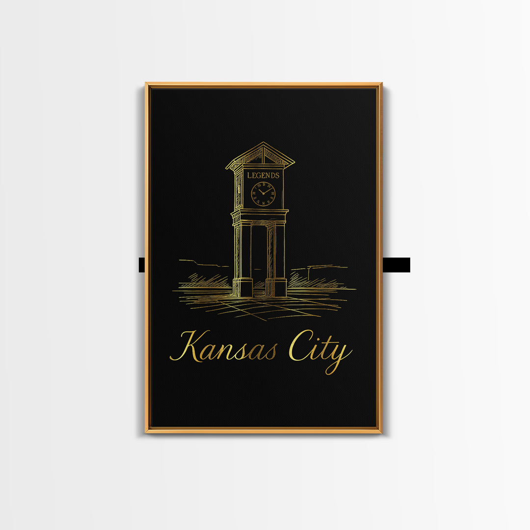 Kansas City Missouri Travel Poster, Canvas Print, Gold Outline Poster Art, Kansas City City Art, Art Print, Vintage City Poster, Wall Art