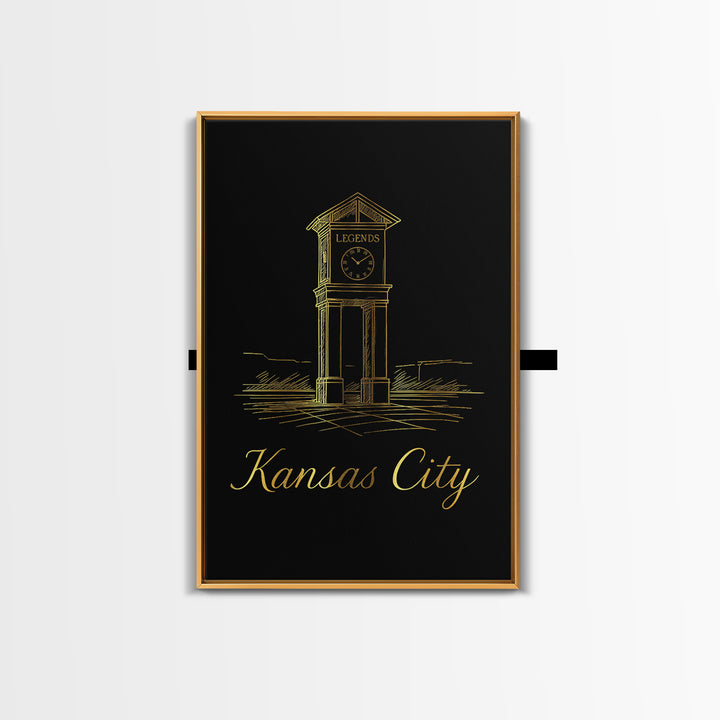 Kansas City Missouri Travel Poster, Canvas Print, Gold Outline Poster Art, Kansas City City Art, Art Print, Vintage City Poster, Wall Art