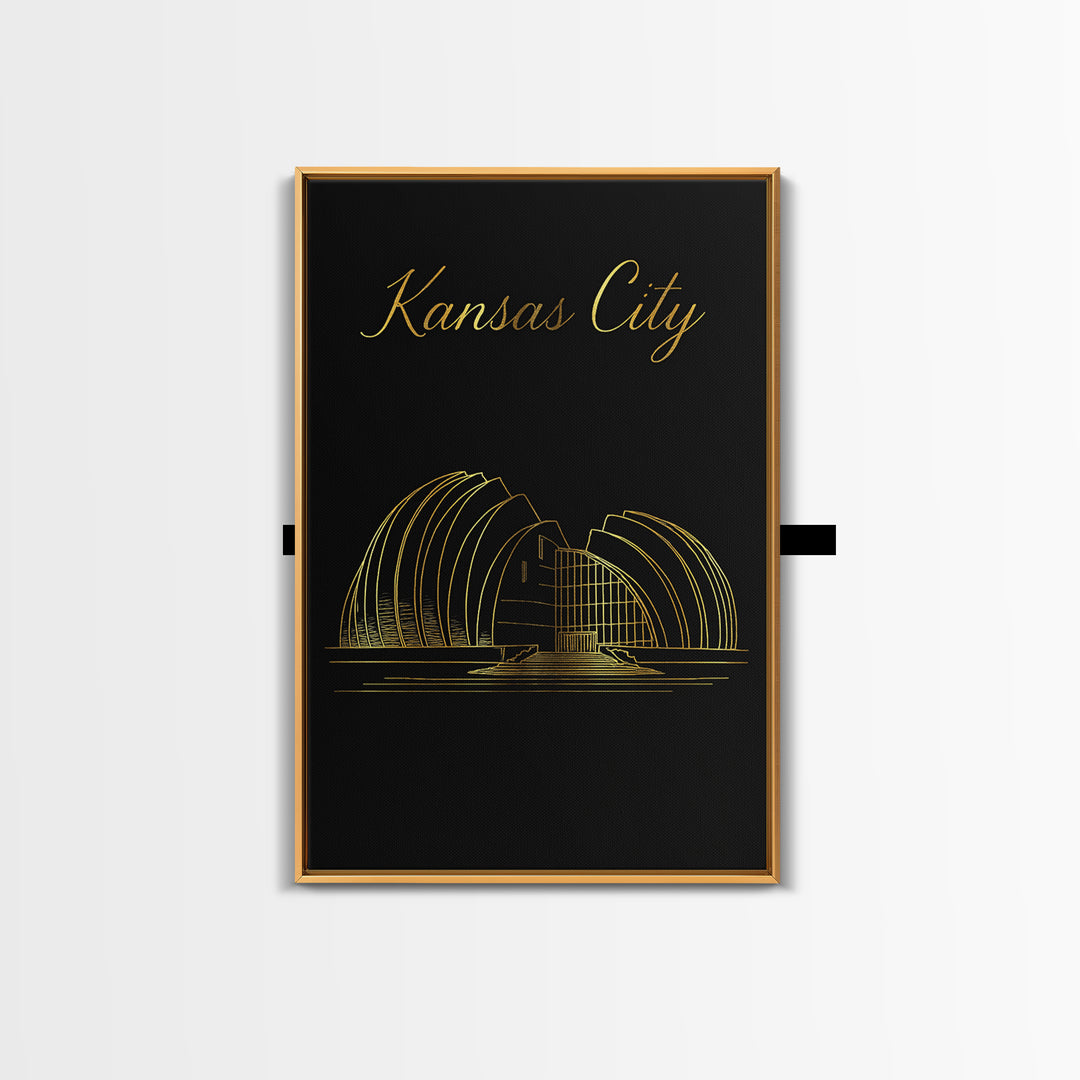 Kansas City Travel Poster, Framed Canvas Print, Dark Minimalist Wall Art, Kansas City Art Print, Travel Art Print, Modern Wall Decor