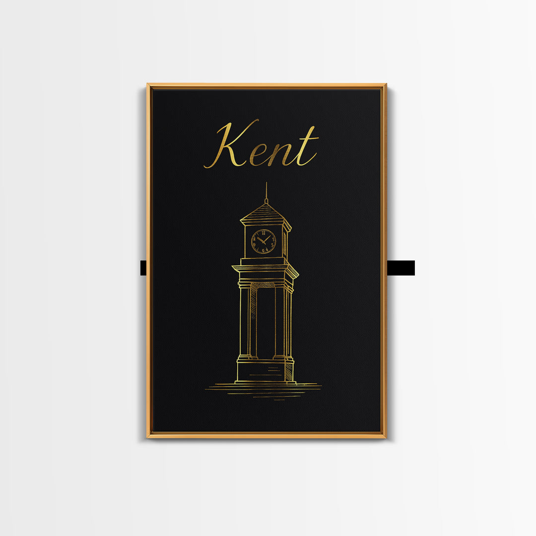 Kent Travel Poster, Framed Canvas Print, Dark Minimalist Wall Art, Kent Wall Art, Watercolor City Skyline, Mid Century Wall Art, Art Print