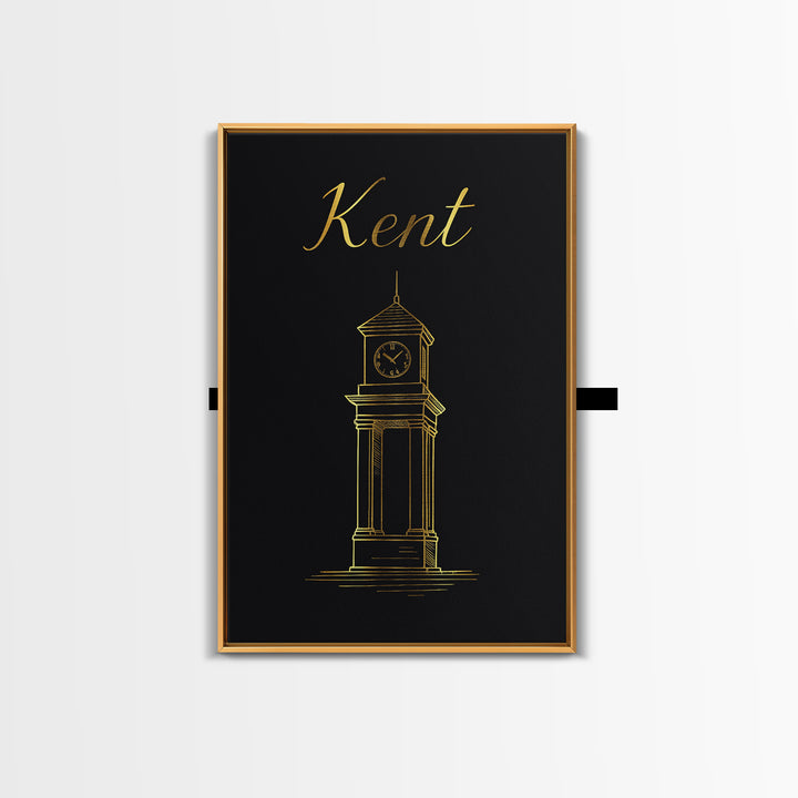 Kent Travel Poster, Framed Canvas Print, Dark Minimalist Wall Art, Kent Wall Art, Watercolor City Skyline, Mid Century Wall Art, Art Print
