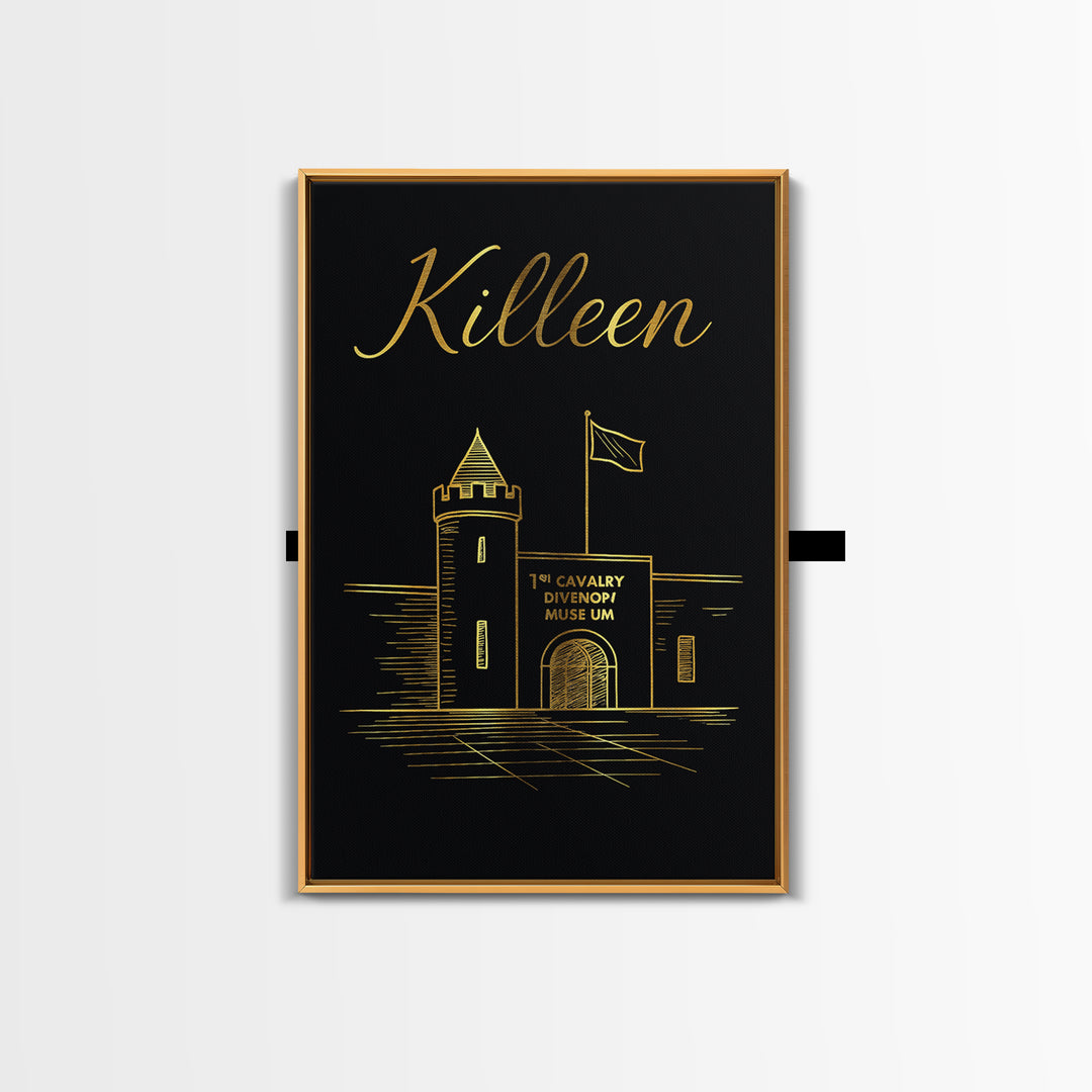 Killen Travel Poster, Framed Canvas Print, Minimalist Gold Line Art, Killen City Art, Mid Century Wall Art, City Art Print, Fine Art Print