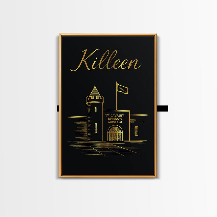 Killen Travel Poster, Framed Canvas Print, Minimalist Gold Line Art, Killen City Art, Mid Century Wall Art, City Art Print, Fine Art Print