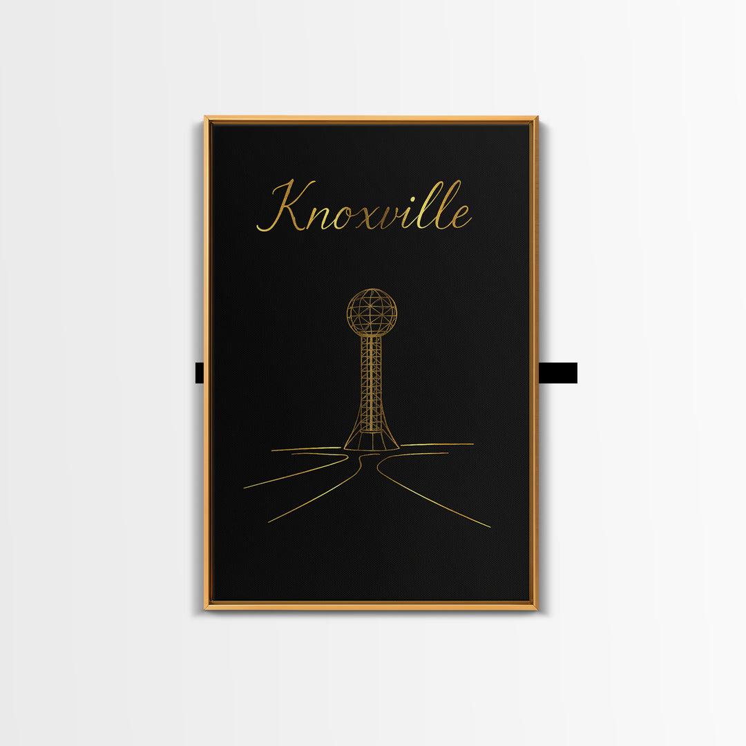 Knoxville Tennessee Travel Poster, Canvas Print, Gold Outline Poster Art, Knoxville City Art, Travel Art, Travel Art Print, Skyline Art