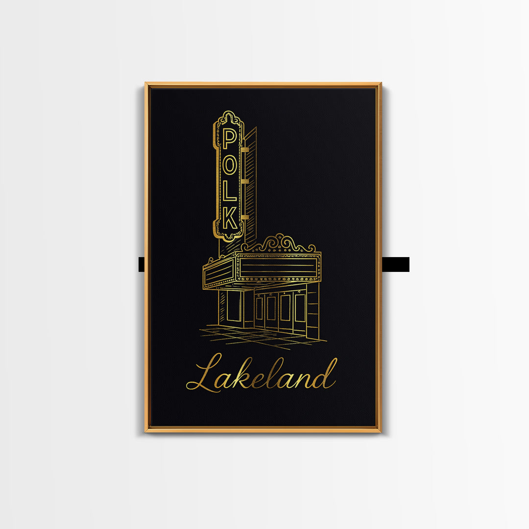 Lakeland Travel Poster, Framed Canvas Print, Dark Minimalist Wall Art, Lakeland City Art, Travel Art Print, Gift For Travelers
