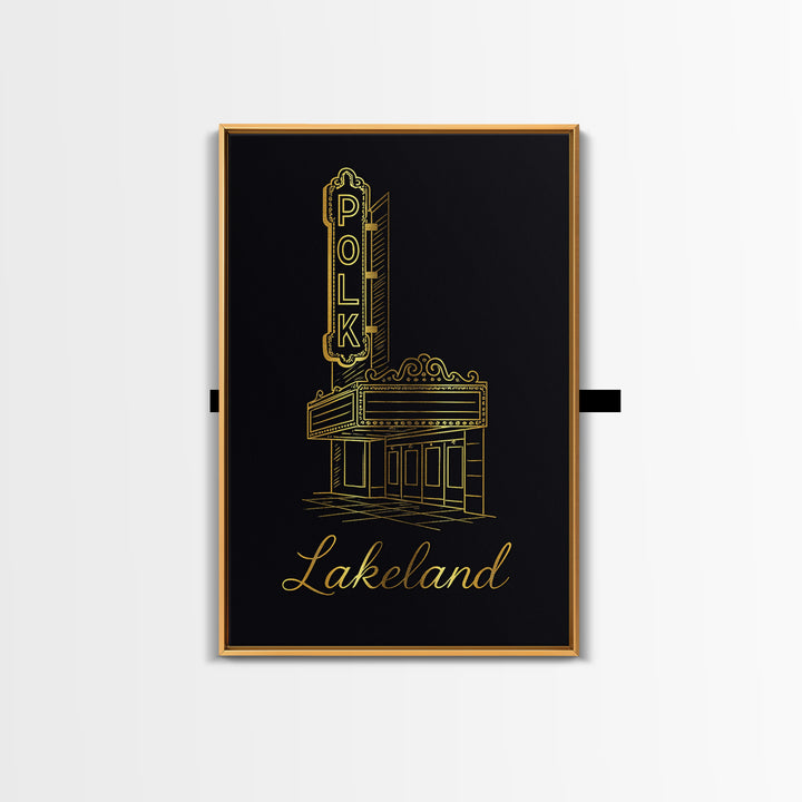 Lakeland Travel Poster, Framed Canvas Print, Dark Minimalist Wall Art, Lakeland City Art, Travel Art Print, Gift For Travelers