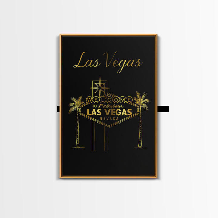 Las Vegas Travel Poster, Framed Canvas Print, Gold Outline Poster Art, Las Vegas Travel Art, City Art Print, Watercolor Skyline