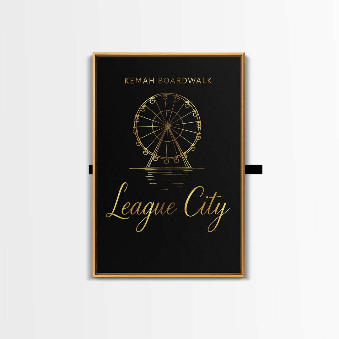 League City Texas Travel Poster, Canvas Print, Gold Outline Poster Art, League City Wall Art, Travel Poster Set, Vintage City Art