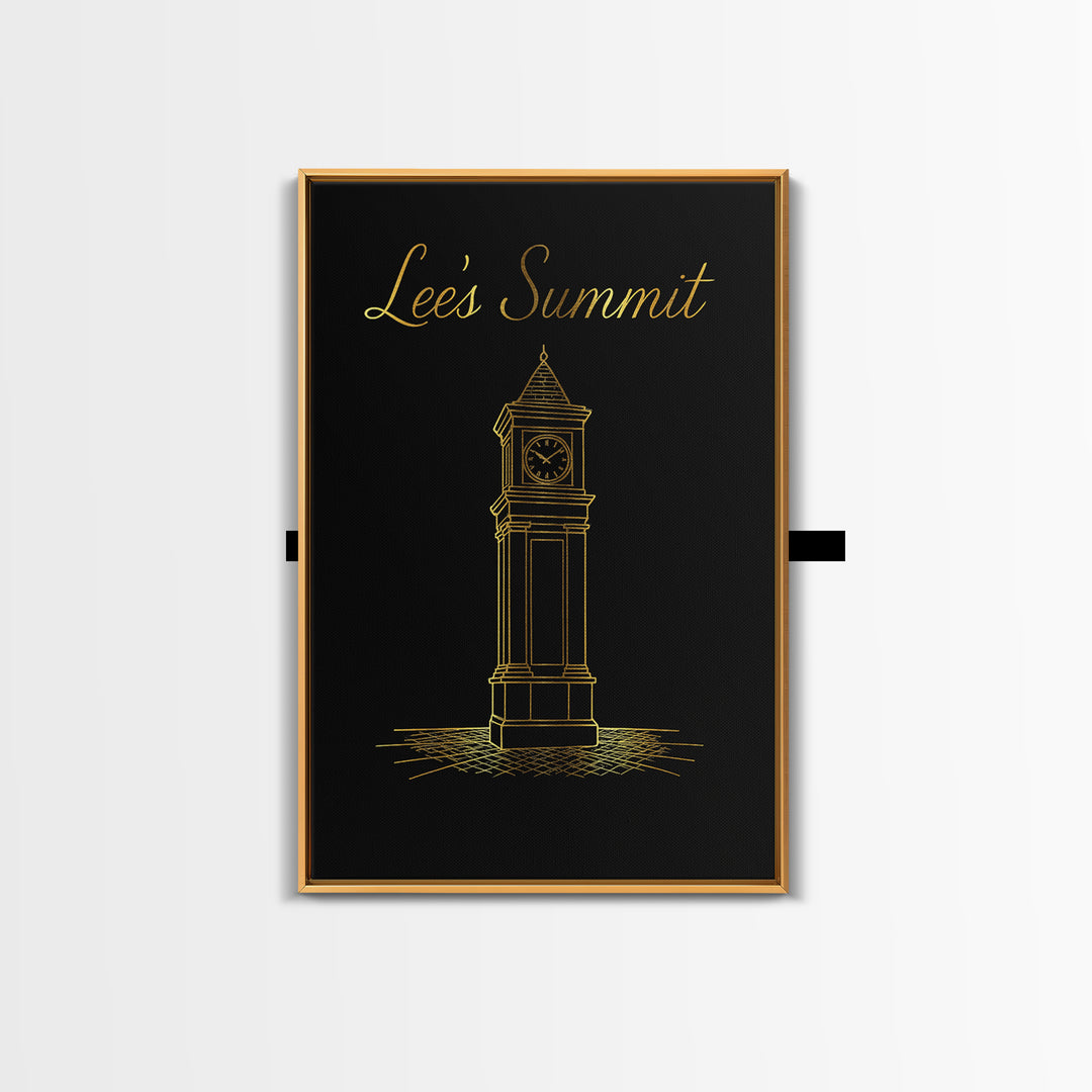 Lees Summit Missouri Travel Poster, Canvas Print, Gold Outline Poster Art, Lees Summit Art Print, Living Room Wall Art, Vintage City Art