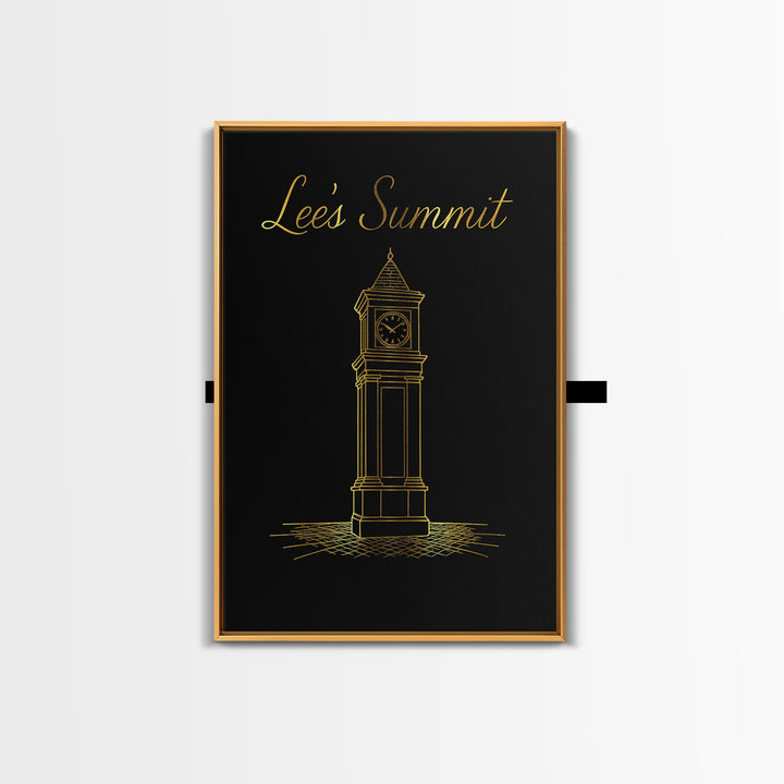 Lees Summit Missouri Travel Poster, Canvas Print, Gold Outline Poster Art, Lees Summit Art Print, Living Room Wall Art, Vintage City Art
