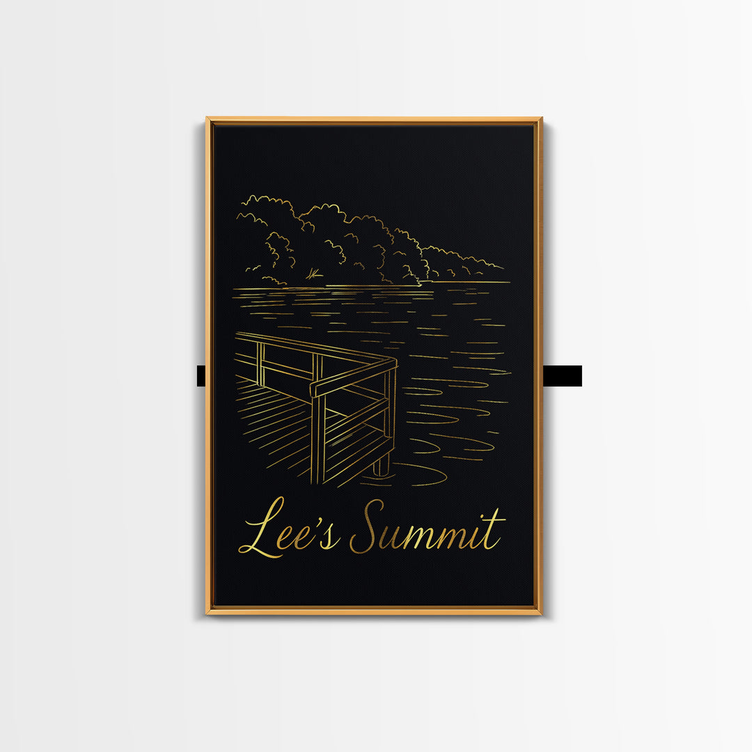 Lees Summit Travel Poster, Canvas Print, Gold Outline Poster Art, Lees Summit Art Print, Living Room Wall Art, Travel Poster Art